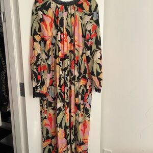 RIXO Floral Long Sleeve Dress - Black, Red, Pink, Green